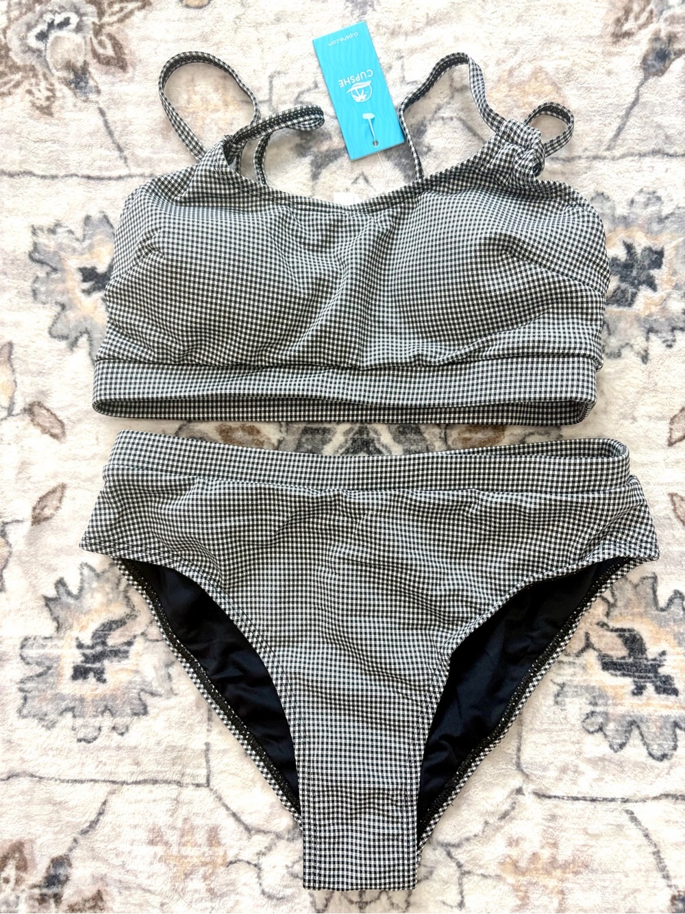 Cupshe Black & White Gingham Supportive Bikini Set with adjustable straps
